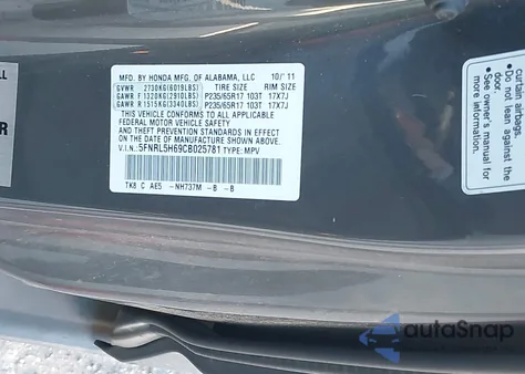 2012 Honda Odyssey Ex-L from USA, damaged, VIN 5FNRL5H69CB025781